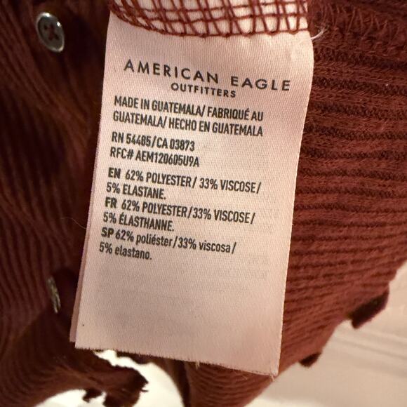 American Eagle Ribbed Button-Front Lettuce Hem Top – Rust Brown Size M Y2K 90's - Picture 6 of 9